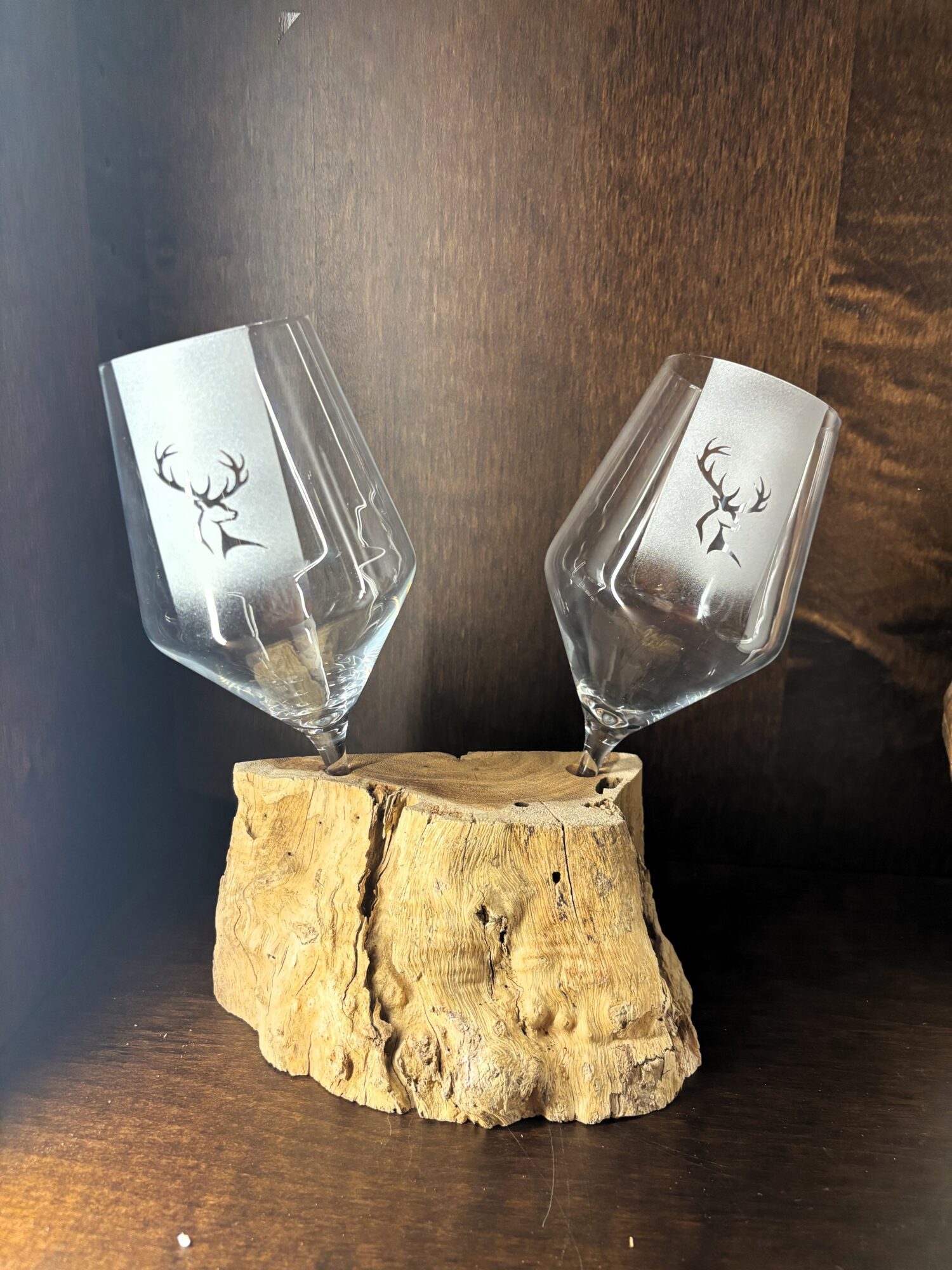 Deer in Wood Wine Glass